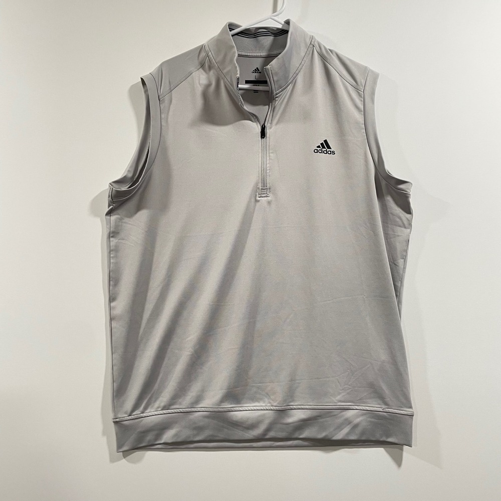 Adidas Golf Mens Large Gray Quarter Zip Sleeveless‎ Vest Pullover RN88387